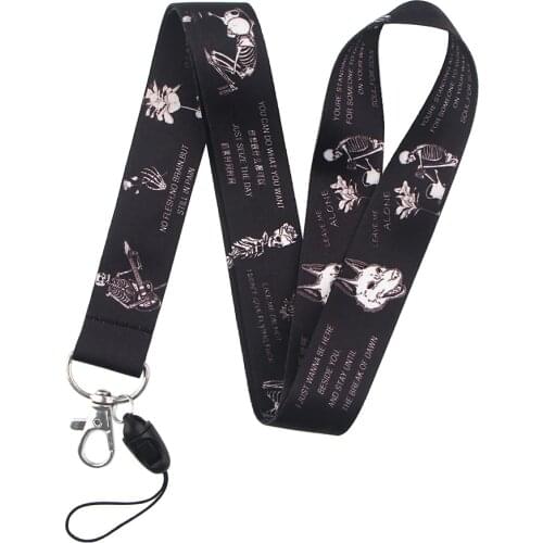 ER189 Black Gothic Style Life Skull Creative Badge ID Lanyards Mobile Phone Rope Key Lanyard Neck Straps Accessories