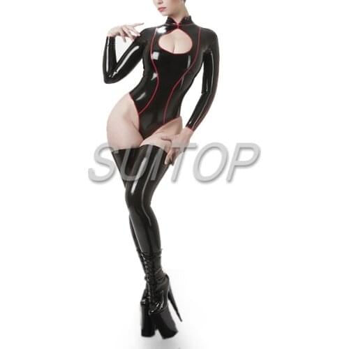 Classical Black Latex Full Bodysuit For WOMAN CATSUIT JUMPSUIT SUITOP