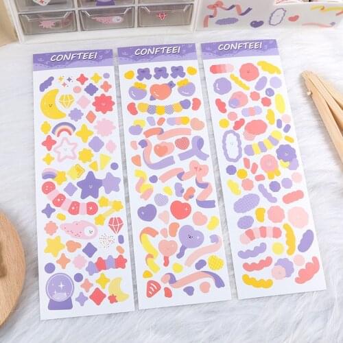 Korean Version INS Purple Ribbon Sticker DIY Scrapbook Hand Book Star Moon Album Cute Decoration Couple Gift Stickers