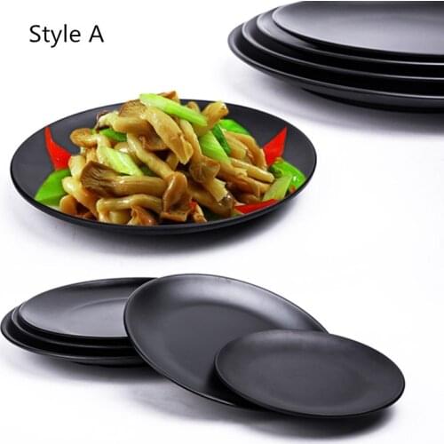 Hot Sale Melamine Plate Dish Black Round Sushi Spaghetti Steak Salad Container Hot Pot Shop Japanese Cuisine BBQ Kitchen 1 PC