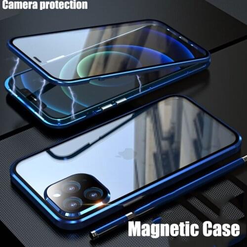Magnetic Metal Camera protection For iPhone 12 Pro Max 12 Pro Mini Case Fundas coque Double-Sided Glass phone Cases cover luxury