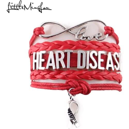Little Minglou Infinity hope Heart disease bracelet ribbon charm Awareness leather men bracelets & bangles for women jewelry