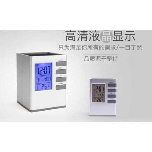 Multi-functional pen holder perpetual calendar clock creative office supplies backlight display electronic pen holder clock