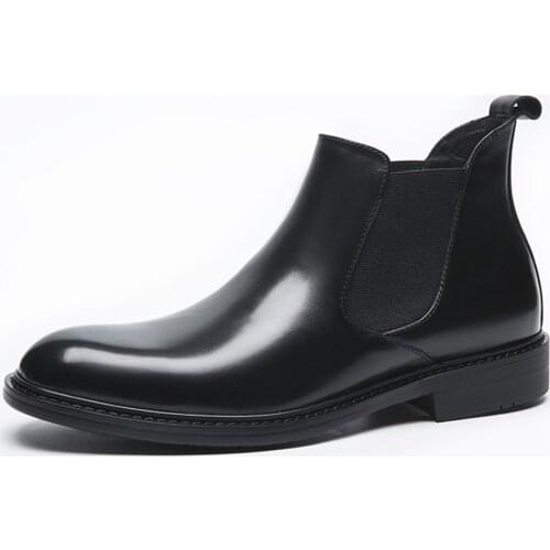 Fashion Warm Wool Insole Black Winter Shoes Mens Ankle Boots Genuine Leather Platform Boots Mens Dress Boots