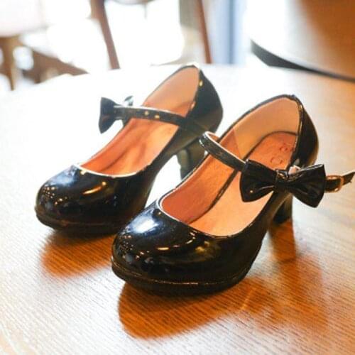 2020New Fashion Children Leather princess shoes girls dance bowtie Sandals shiny Solid color high-heeled party kids shoes