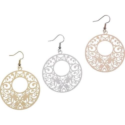 Fashion Cutout Pattern Round Gold Filigree Earrings for Women New Simple Boutique Designer Jewelry Gifts for Her