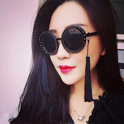 Fashion retro tassel baroque pearl sunglasses women personalized beach rhinestone vintage round sunglasses female Outdoor Decor