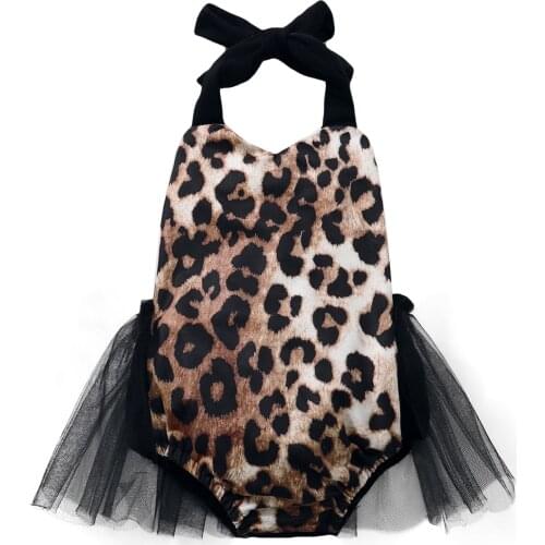 Newborn Baby Girls Fashion Romper Black Leopard Pattern Sleeveless V-neck for Inafnt Girls 0-18 M Halter Jumpsuits