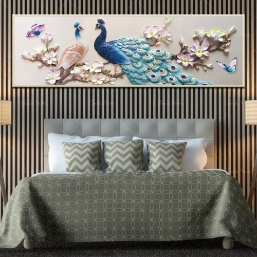 Modular Painting 1 Piece 3D Blue Peacock Picture HD Print Orchid Flower Butterfly Poster Wall Art Mural Modern Home Decor