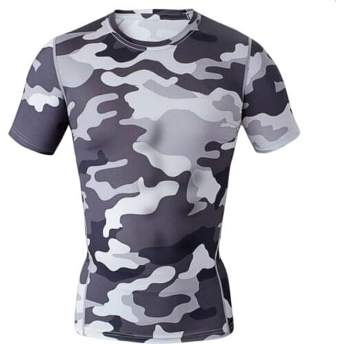 Men sport fitness bodybuilding gym t shirt men lycra compression tights running basketball under tee tops