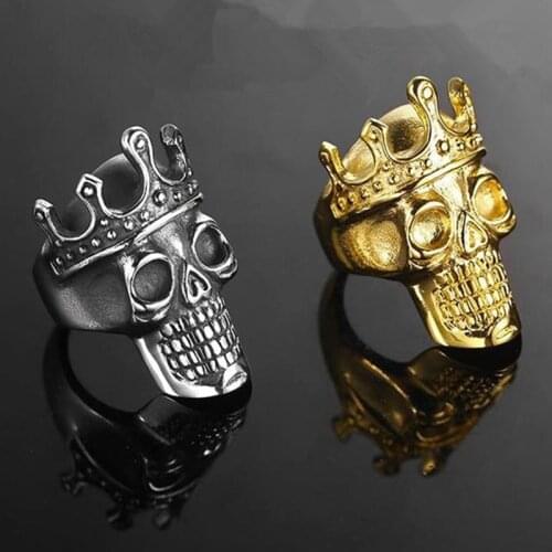 Mens Classic Nobility King Crown Skull and Crown Design 316L Stainless Steel Cyclist Ring Men Jewelry Gift