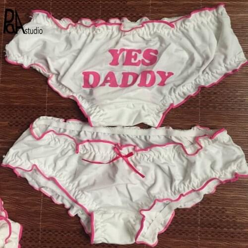 Daddy letter print Ruffle Ribbon Bow Sexy Japan Lolita korea Girl Night Sleepwear Kawaii Cosplay Good Stretchable Panties Briefs