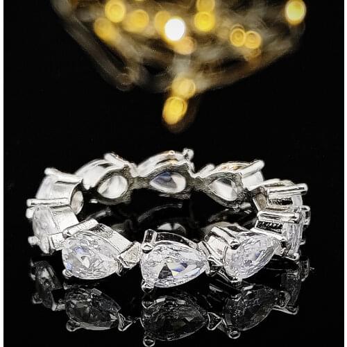 2021 New Fashion Pear 925 Sterling Silver Eternity Band Ring for Women Party Gift Jewelry Wholesale R6354