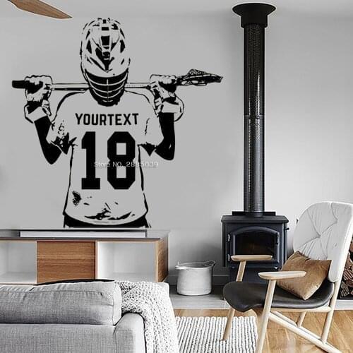 New Lacrosse Wall Decal Custom Lacrosse Decals Personalized Name and Number Boys Room Wall Stickers Home Interior Decor LC1711