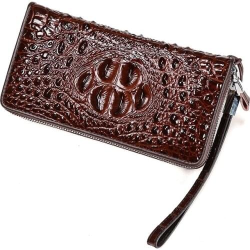 First Layer Cowhide Alligatorpattern Double Zipper Wallet Men Luxury Multi Card Holder Purse Fashion Large Capacity Money Clip