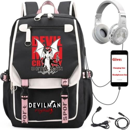 Anime DEVILMAN crybaby backpack student School book Bag Unisex Travel Backpack USB Charging teenagers Laptop packsack