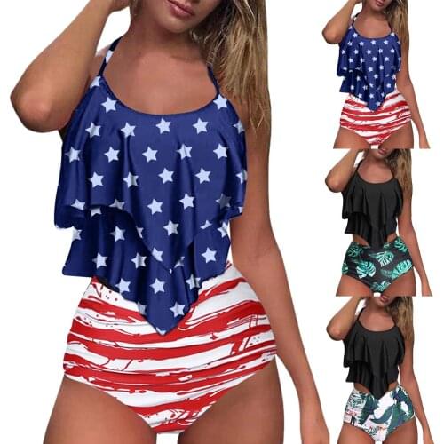 SAGACE 2-piece bikini pattern printed Ruffle womens sexy bathing suit bathing hot spring womens bathing suit new summer 2021