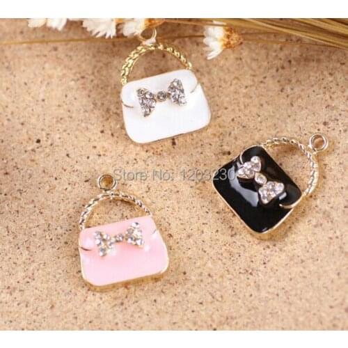 DIY Jewelry decoration material 50pcs mix Alloy drop oil gold-color Girl Series small bowknots handbag shape fashion charms