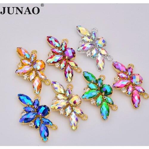 JUNAO 15*45mm Butterfly AB Crystal Sewing Rhinestones With Claw Silver Back Fancy Stones Applique Strass Buttons For Party Dress