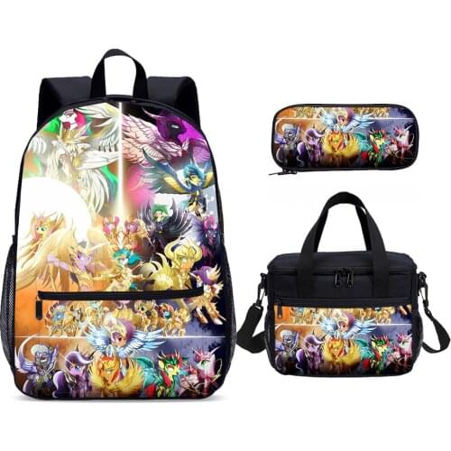 Saint Seiya Printing 3 PCS Kid School Bags Set Boys And Girl Student School Backpack Set Cartoon Children Daypack