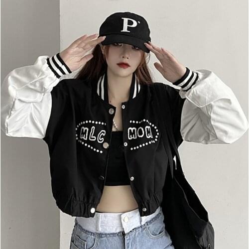 Women Crop Top Bomber Jacket Loose Baseball Jacke Coat T Womens Wear 2021 Spring And Autumn New Short Coat