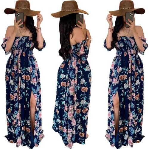 French Style Summer New Women Elegant Vintage Boho Long Maxi Dress Sexy Backless Party Beach Dress Floral Sundress Wholesale