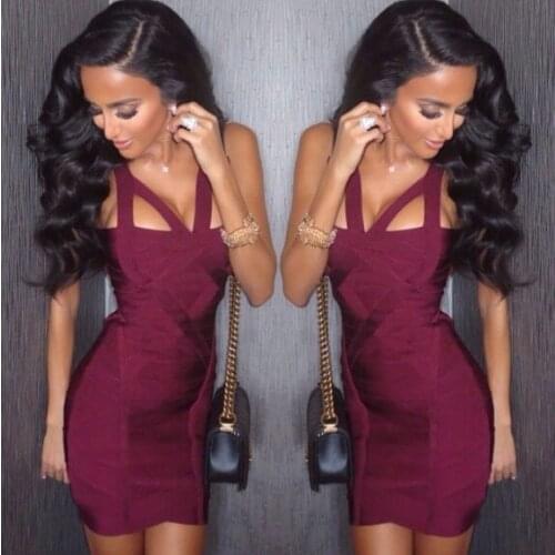 Womens Sexy V Neck Wine Bandage Dress Knitted Designer Evening Celebrity Vintage Party Dress Vestidos
