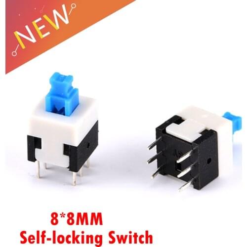 20Pcs Push Button Switch 8X8mm Blue Cap DPDT Self-locking Type Square Button Switch 8*8 6Pin Multimeter