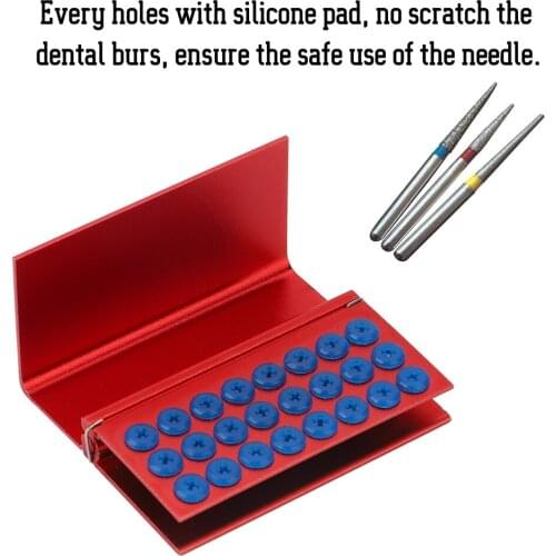 24 Holes With Silicone Pad Aluminium Alloy Disinfection Box Dental High-speed Needle Burs Holder Autoclavable Dentist Tool Red