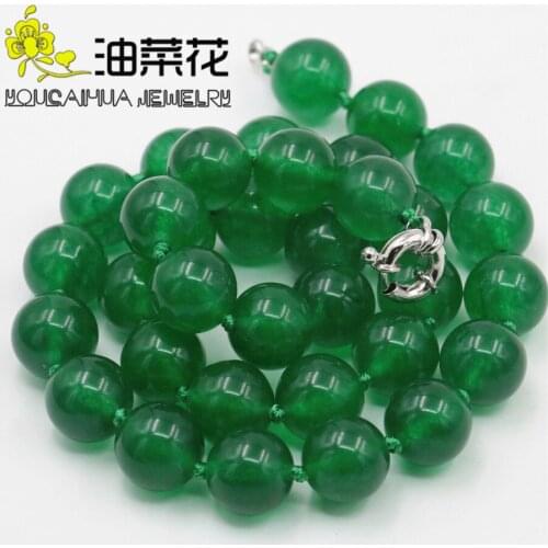Free Deliver Goods Wholesale Green Chalcedony 12mm Beads Necklace Natural Stone Hand Made Ornaments Mothers Day Gifts 18"