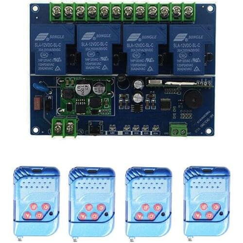 DC 12V 24V 36V 48V 4CH 30A RF Wireless Remote Control Relay Switch Security System Garage Doors Gate Electric Doors shutters