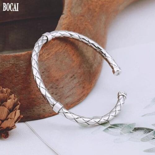 BOCAI New 100% s925 Silver Jewelry Personalized Diamond Pattern Open Bracelet for Woman 2021 Fashion Simple Womens Bracelet