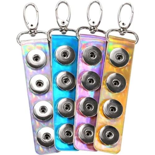 Button keychains for dye sublimation Laser reflector leather key chain jewelry for women heat transfer blank consumables 4styles