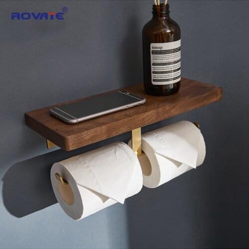 ROVATE Bathroom Toilet Paper Holder with Shelf, Double Roll Toilet Tissue Holder Dual Wall Mounted for Mobile Phone Storage