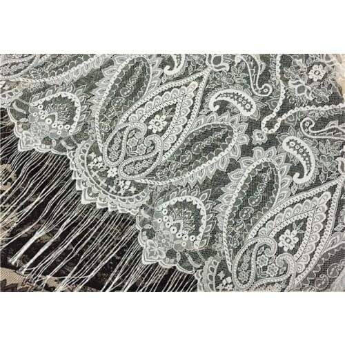 France chantilly lace fabric Long Tassel fringe Eyelash lace trim for lace dress wedding lace trim 130cm Wide 1.5meter/pcs