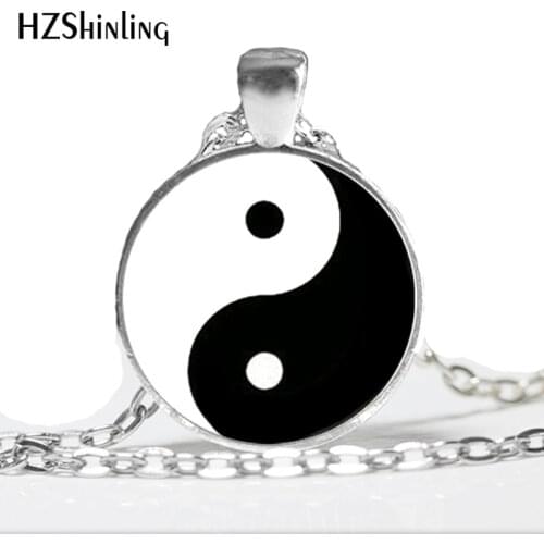Yin Yang Pendant Yin Yang Necklace Handmade Glass Tile Yin Yang Chinese Oriental Asian Necklace Pendant Glass Dome Necklace HZ1