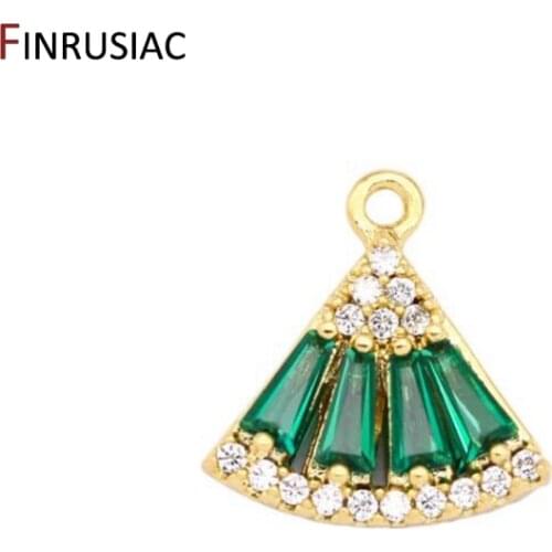 Exquisite 14K Gold Plated Fan Pendant Inlaid With Green Zircons designed for womens parties DIY Jewelry Making Supplies