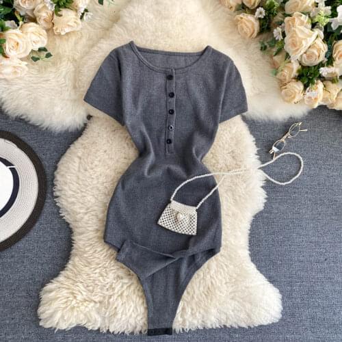 Teeuiear Slim button elastic rompers Jumpsuit Women sexy overalls Summer bodycon bodysuit casual elegant skinny club Romper