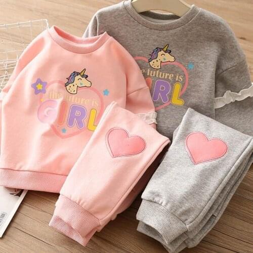 2020 Autumn Winter Girls Clothing Sets Cartoon Kids Casual Cotton Long Sleeve Tops + Pants 2PCS Christmas Outfits Baby Suits