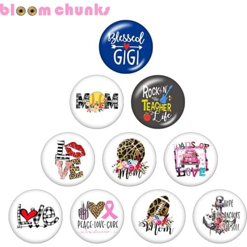 Love mom gigi teacher softball Football glass snap button jewelry Round glass cabochon demo flat back Making findings C1426