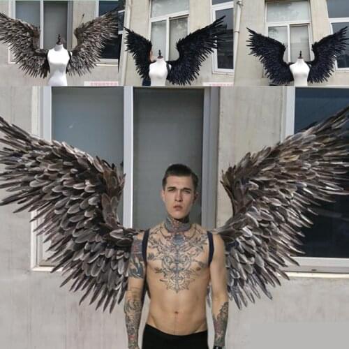 Free shipping black large wings feather angle wing T-stage model catwalk shows wings props party performance shows props cosplay