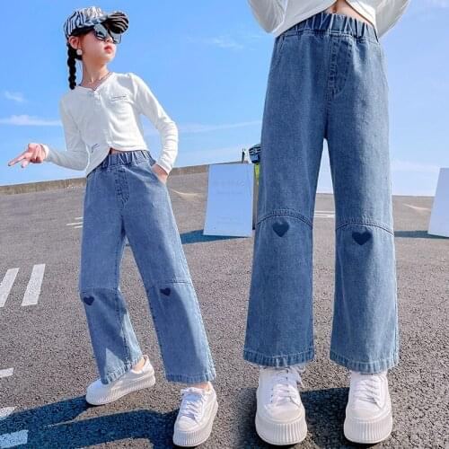 Fashion Jeans For Girls Spring Autumn Childrens Pants Solid Color Childrens Denim Trousers Teenager Jeans Pants 4 7 8 9 11 14Y