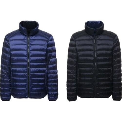 Mens Stand Collar New Style Sided Wear Long-Sleeve Lightweight down Jacket Mens Plus-size Jacket