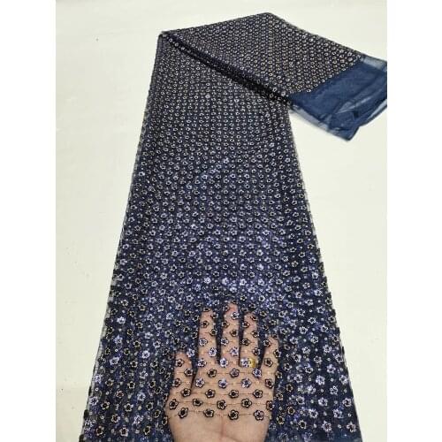 Latest Navy Blue African Lace Fabric 2020 High Quality Sequins Net Embroidery French Mesh Tulle Lace For Wedding Party Sewing