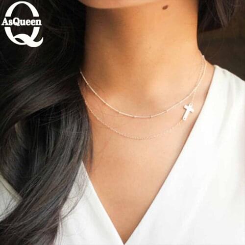 New Arrival Charms Double Layer Thin Chain Cross Pendant Necklace Catholic Cross Necklace For Women jewelry Accessories