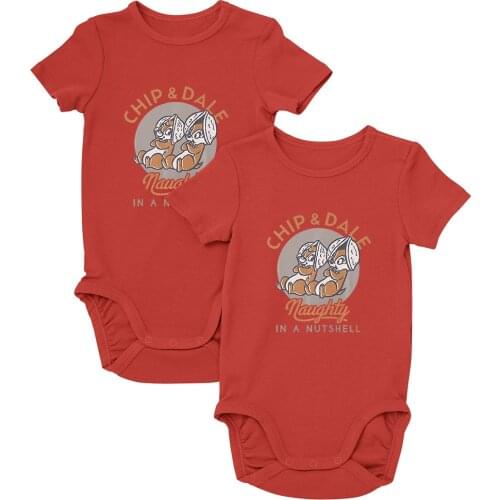 Toddler Clothes Disney Fashion Chip 'n' Dale Cartoon Printing Summer New Products Round Neck Short Sleeve Baby Onesie 0-24M Cute