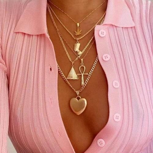HebeDeer Necklace Chain Women Heart Necklaces Jewelry Maple Leaf Lovers Light Yellow Gold Color Vintage Trendy Pharaoh