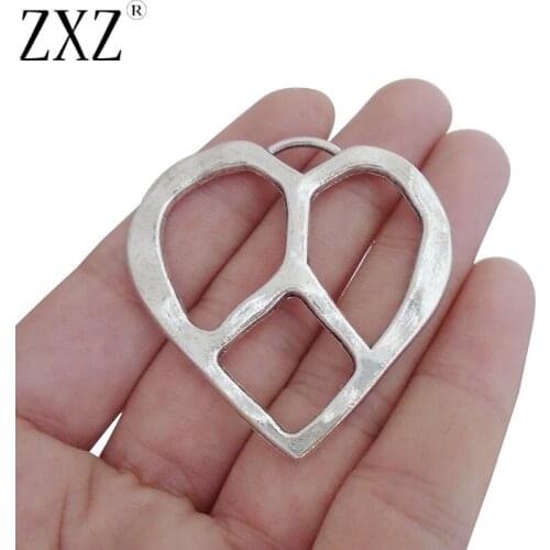 ZXZ 5pcs Double- Sided Hammered Open Heart Charm Pendant For Necklace Jewelry Making Findings 47x46mm