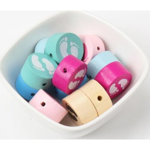 Mixed Foot Painted Round Wooden Spacer Loose Beads For Jewelry making DIY 20x10mm 10pcs