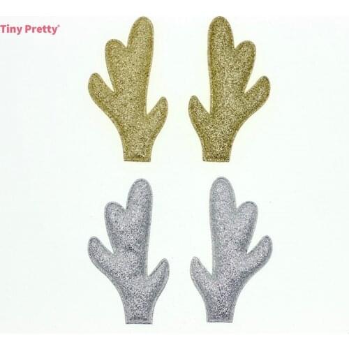 10 Pairs Gold and Silver Glitter Christmas Reindeer Antlers 80mm Fabric Deer Horns Double-sidedfor DIY Hair Clips, Headband